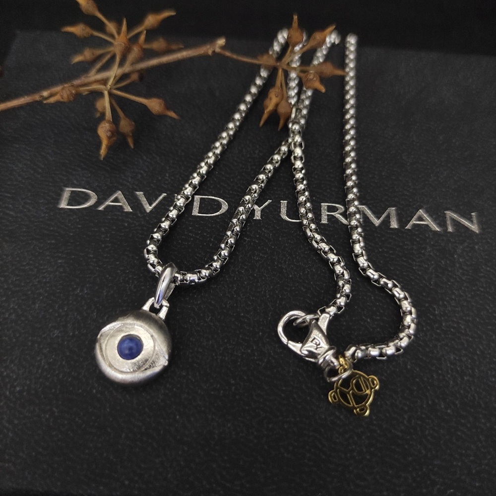 David Yurman Sterling Silver Necklace with Blue Center and Gold Accent